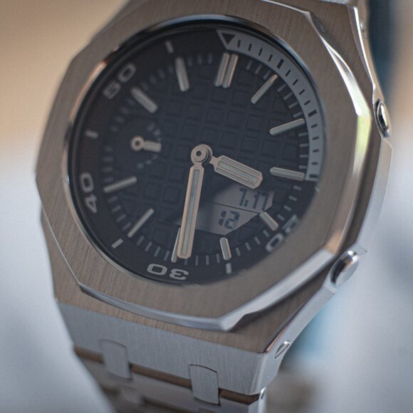 (Brand New) Casio G-Shock GA-2100 Full Mod Stainless Steel with Blue Waffle Face - Picture 10 of 17